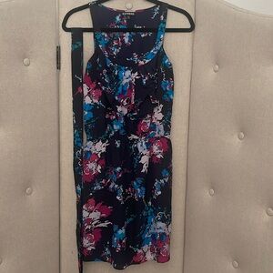 Express Navy Floral Elastic Waist Sleeveless Dress wt Ruffles, Pockets &…